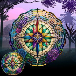 Beautiful 10" Classic Compass Wind Spinner Windspinner w/ 2 Matching Coasters